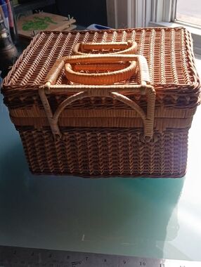 Vintage Woven RattanSewing Basket